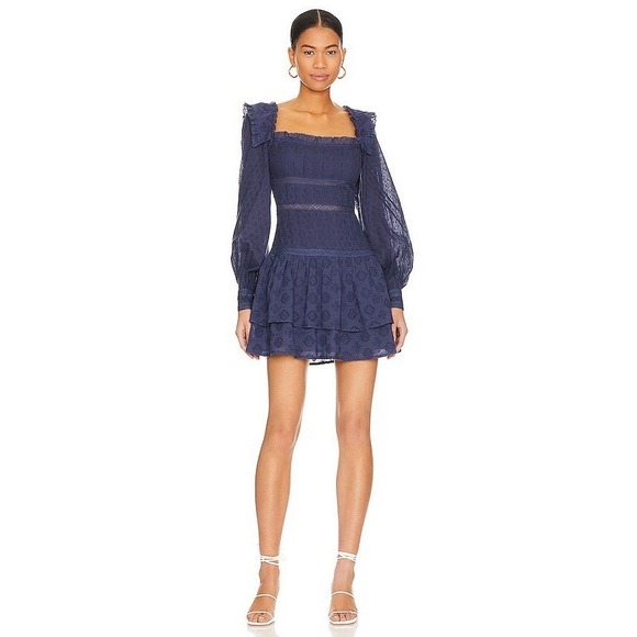 Tularosa Dresses & Skirts - Tularosa Revolve Renee Mini Dress XS Navy Blue Smocked Romantic Cottagecore Boho